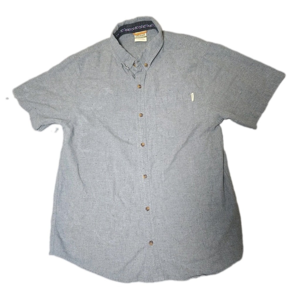 Dravus Button Down Shirt Mens Size Large Skate Short Sleeve Blue Cotton